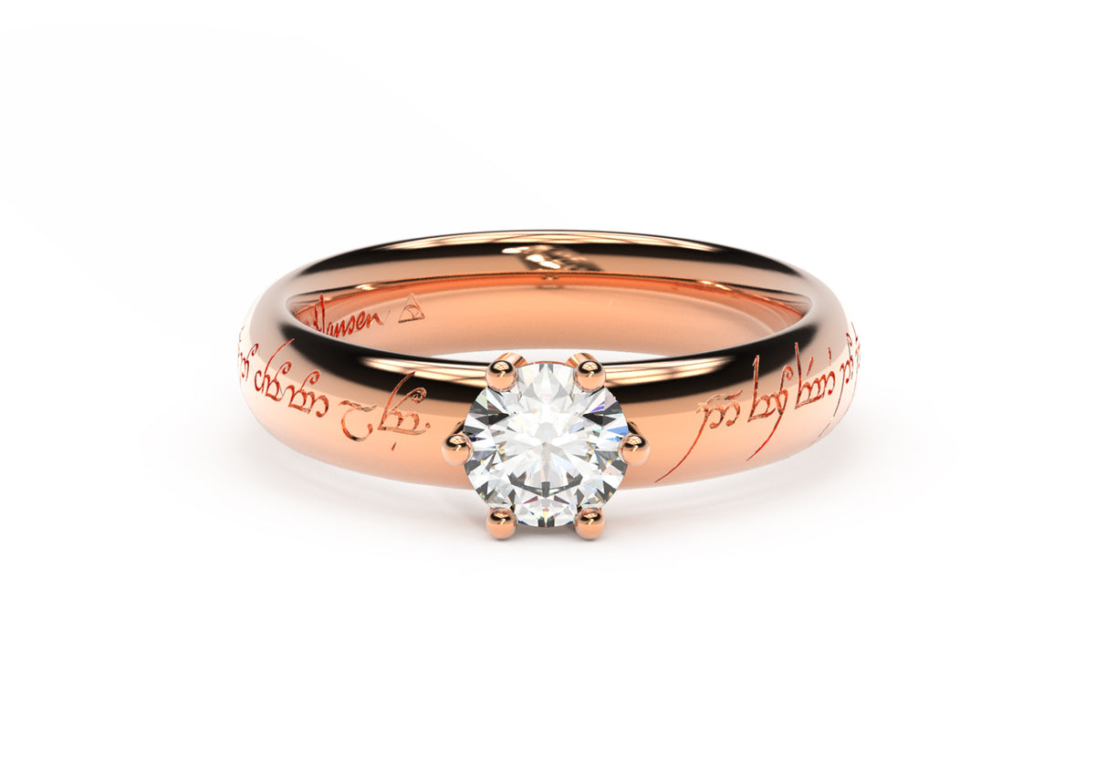Classic Elvish Engagement Ring, Red Gold