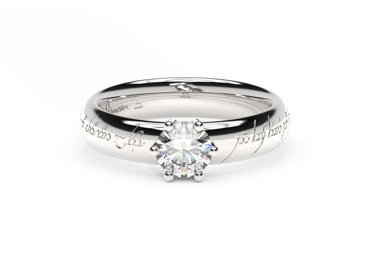 Classic Elvish Engagement Ring, White Gold & Platinum