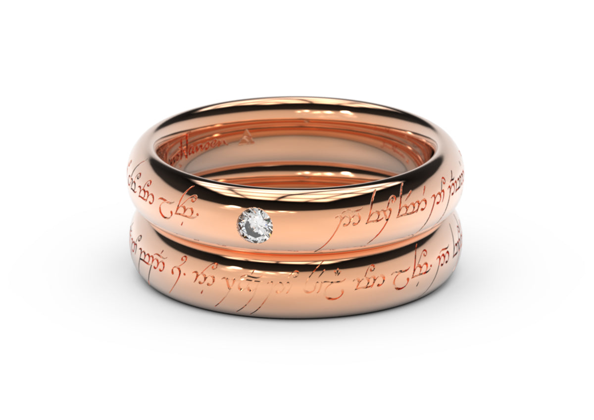 Sleek Elvish Engagement Ring, Red Gold