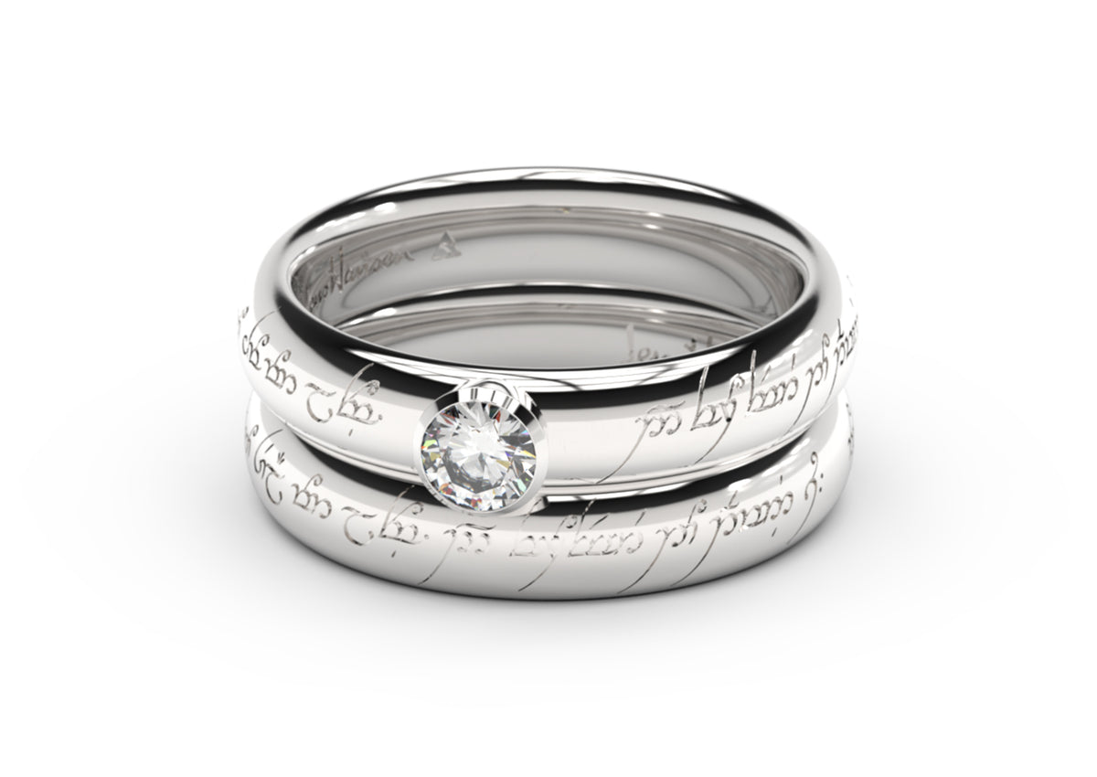 Elegant Elvish Engagement Ring, White Gold & Platinum