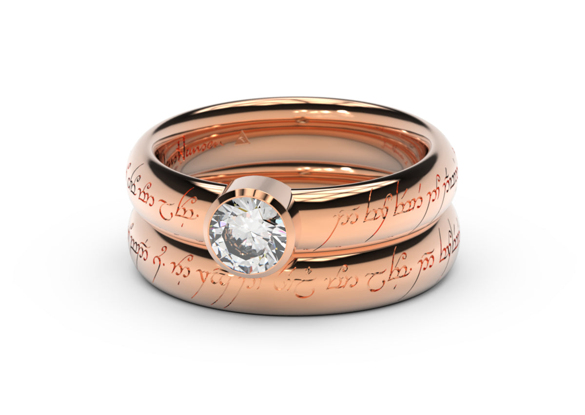 Modern Elvish Engagement Ring, Red Gold