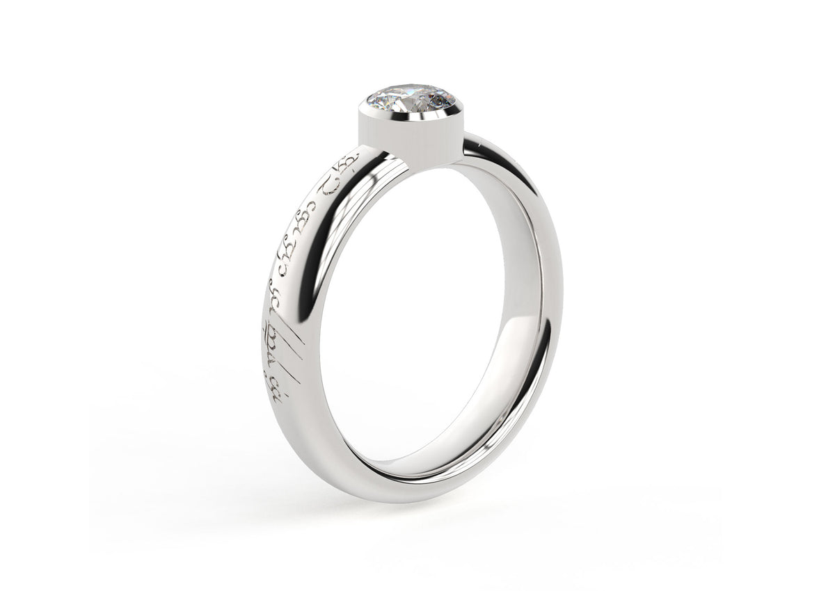 Modern Elvish Engagement Ring, White Gold & Platinum