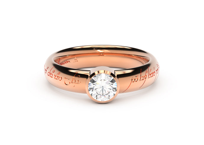 Modern Elvish Engagement Ring, Red Gold