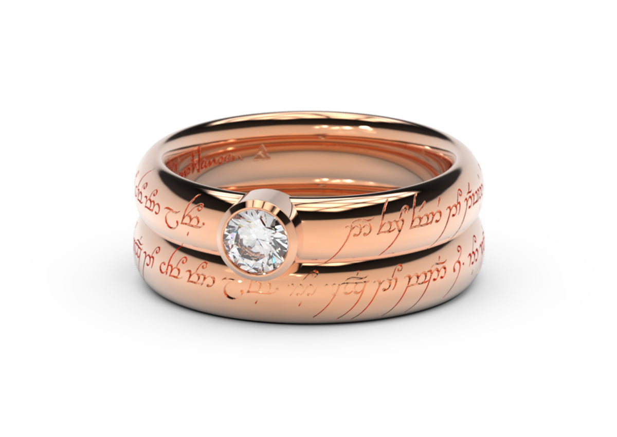 Modern Elvish Engagement Ring, Red Gold
