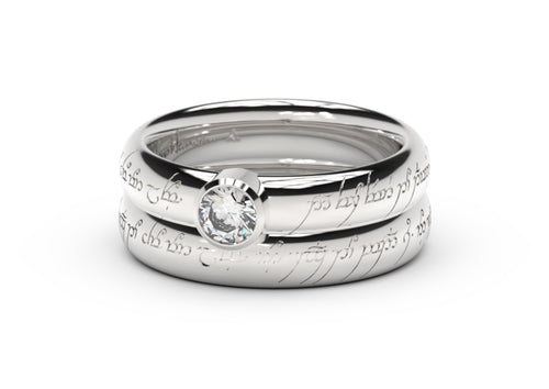 Modern Elvish Engagement Ring, White Gold & Platinum