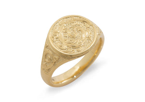 Round Hand Engraved Signet Ring, Yellow Gold