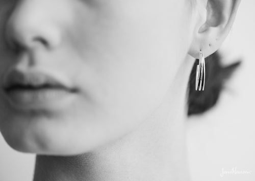 "Sydney Fin" Earrings, White Gold & Platinum