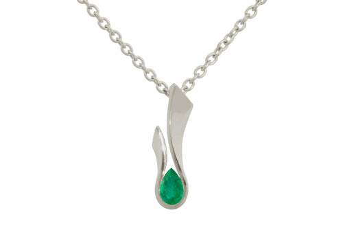 Flame Pendant with Precious Pear Gemstone, White Gold & Platinum