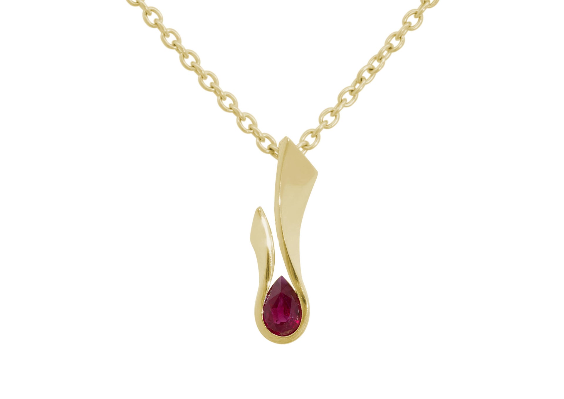 Flame Pendant with Precious Pear Gemstone, Yellow Gold