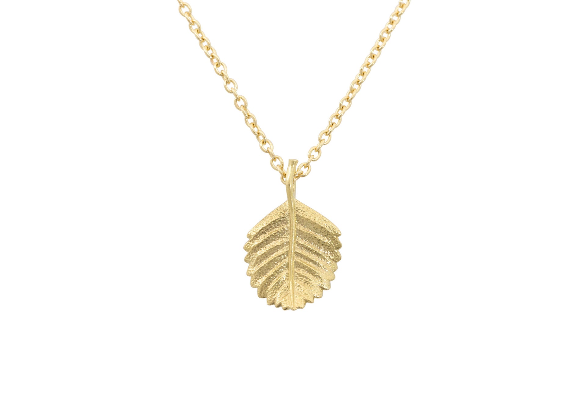 Beech Leaf Pendant, Yellow Gold