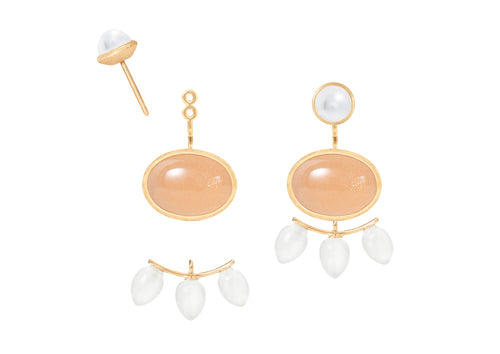 Lotus Earring Pendant, White Moonstones in 18ct Yellow Gold