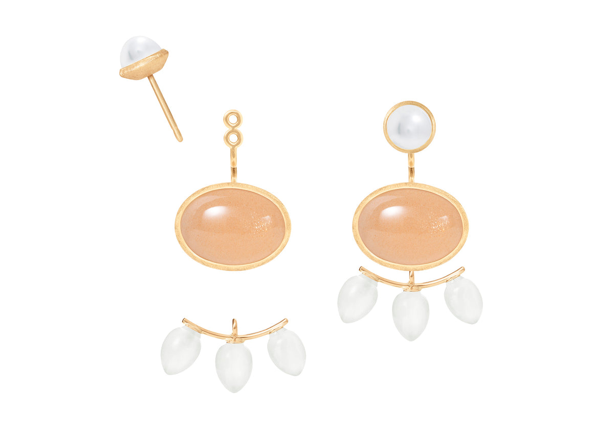Lotus Earring Pendant, White Moonstones in 18ct Yellow Gold