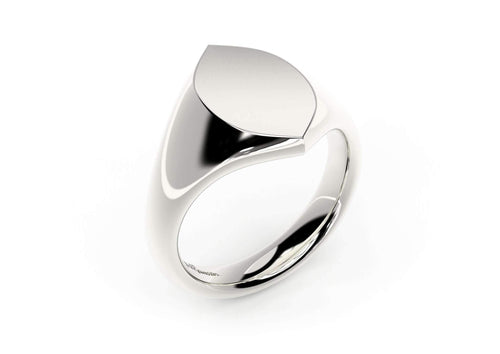 Navette Signet Ring, White Gold & Platinum