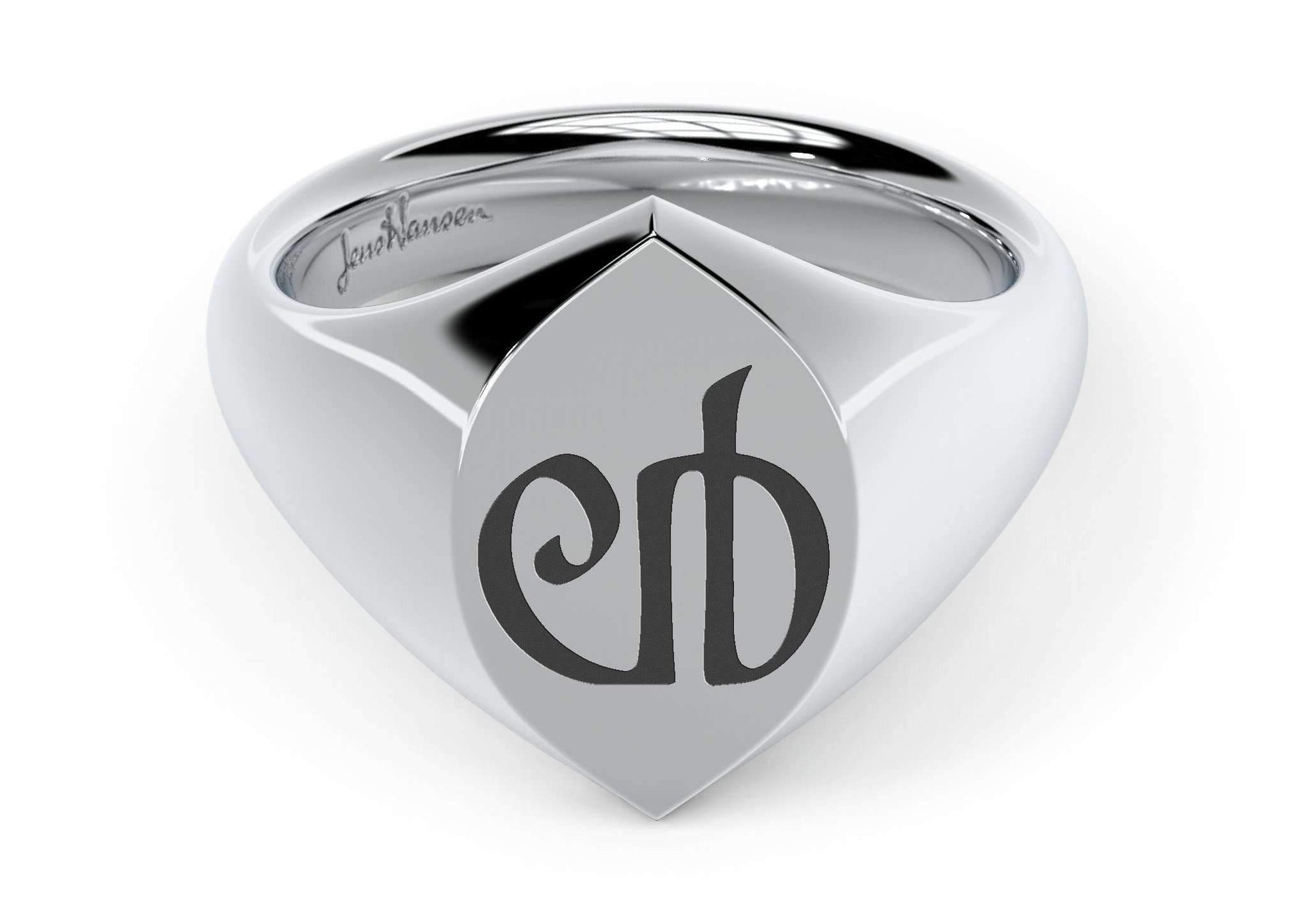 Navette Signet Ring, White Gold & Platinum