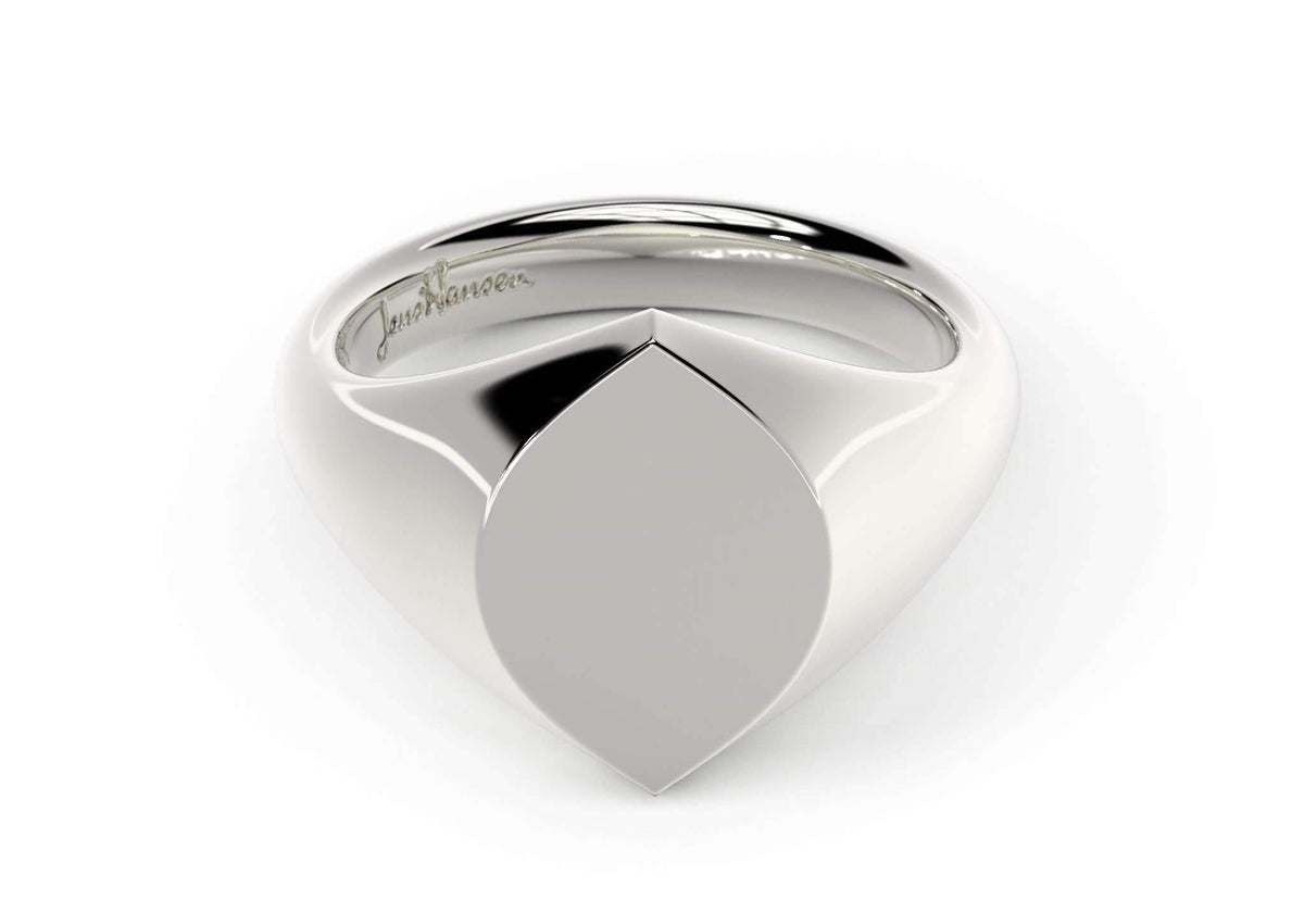 Navette Signet Ring, White Gold & Platinum