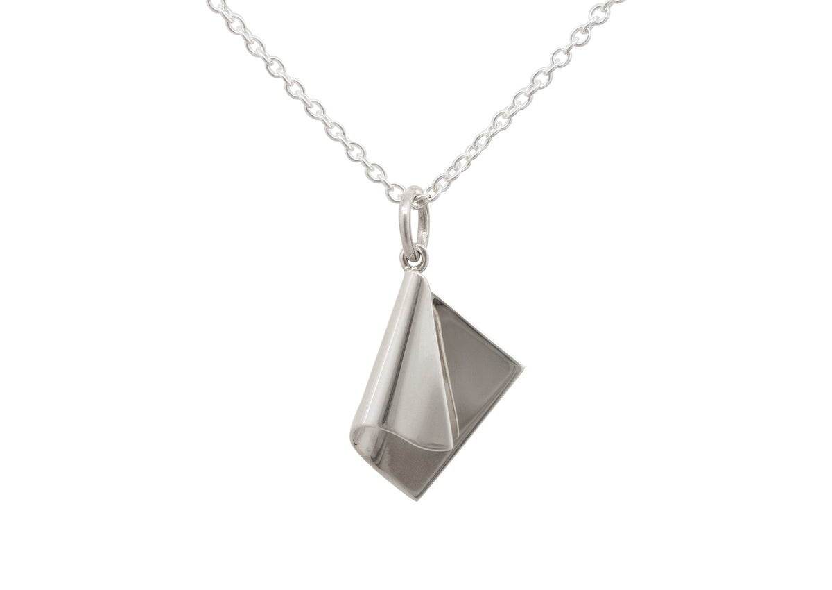 Folded Drop Pendant, White Gold