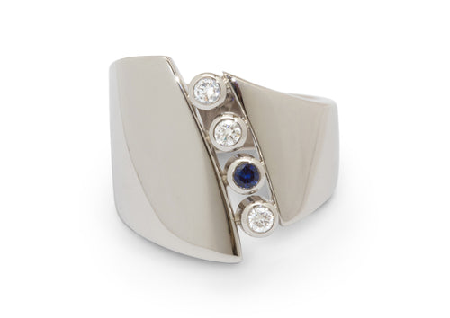 Custom Diamond & Sapphire Asymmetric Ring, Platinum