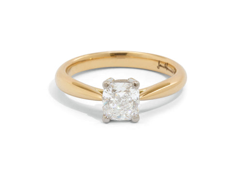 Custom Cushion Diamond Engagement Ring, Yellow Gold & Platinum