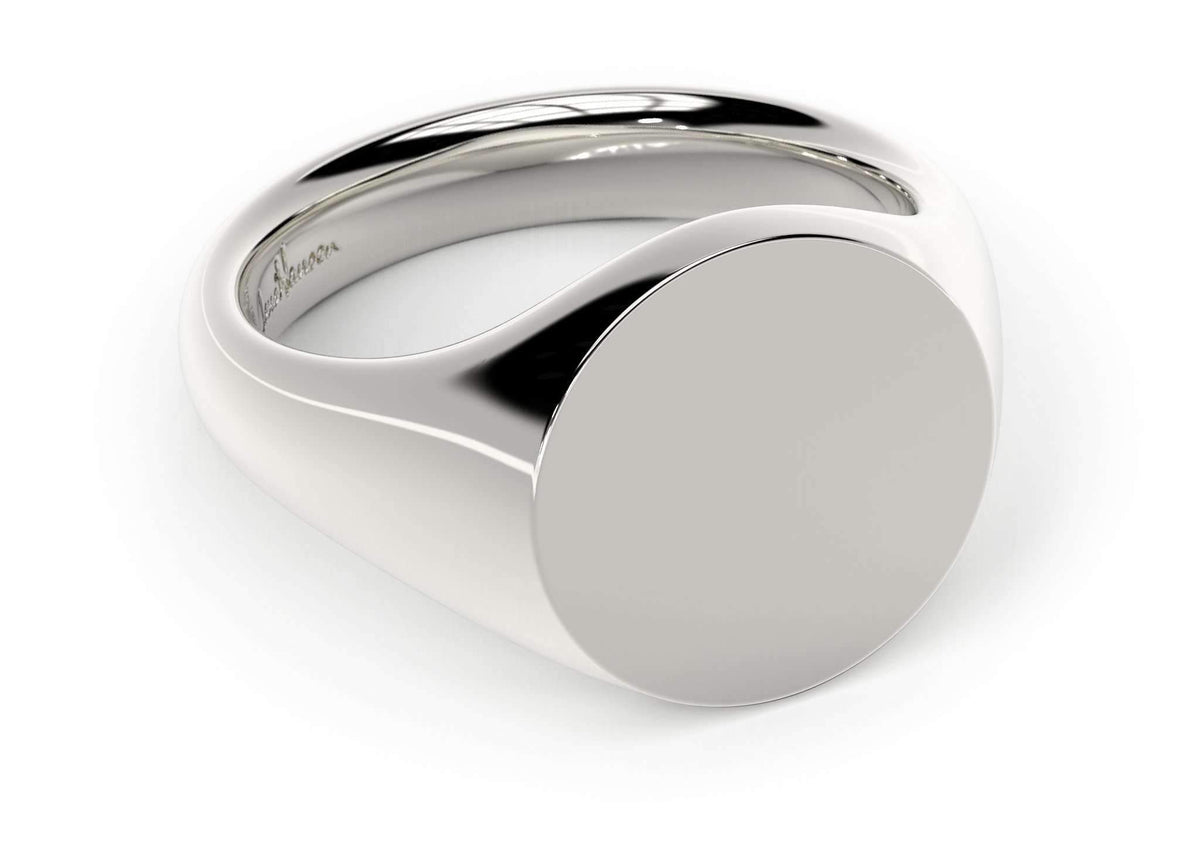 Round Signet Ring, White Gold & Platinum