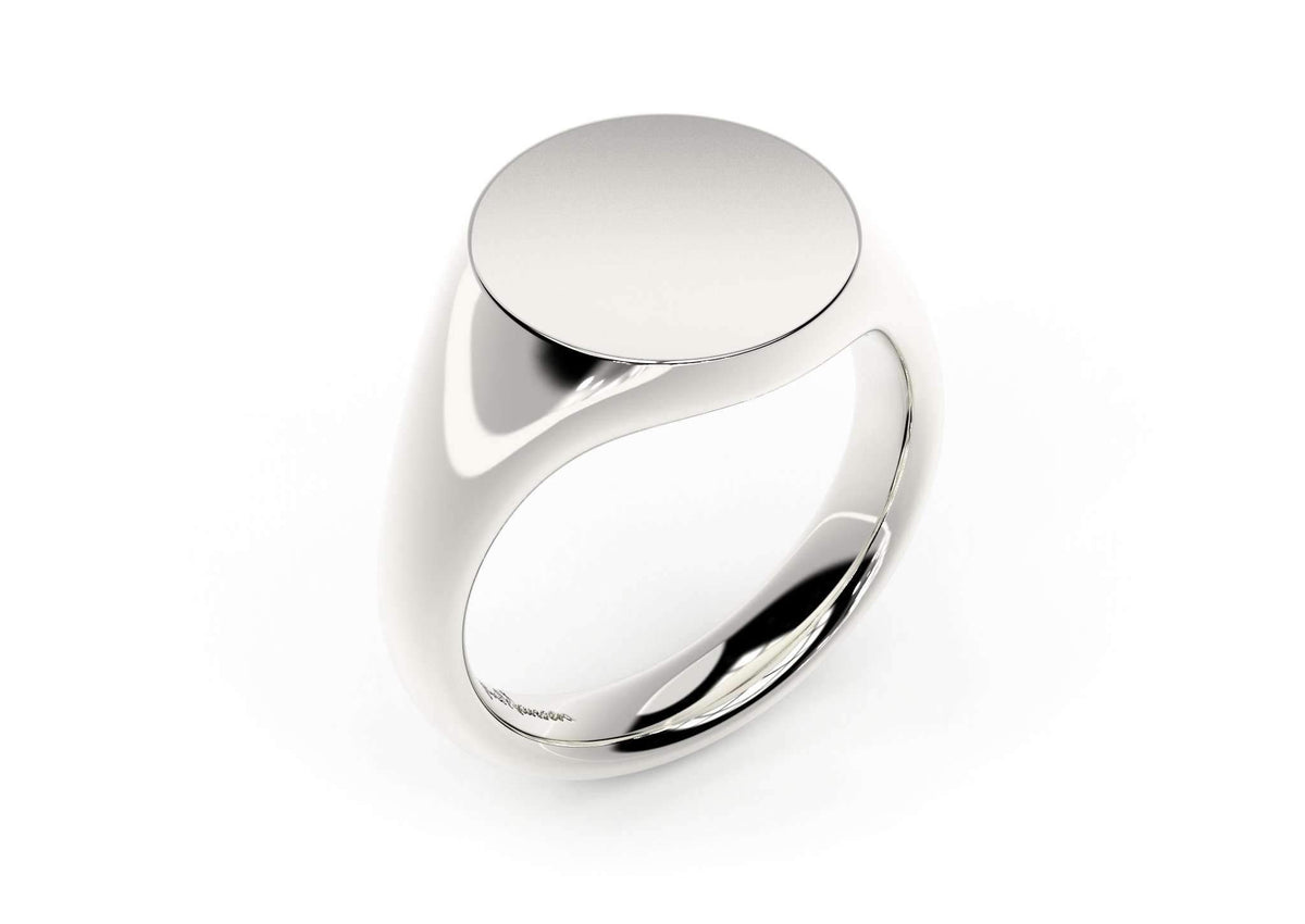 Round Signet Ring, White Gold & Platinum