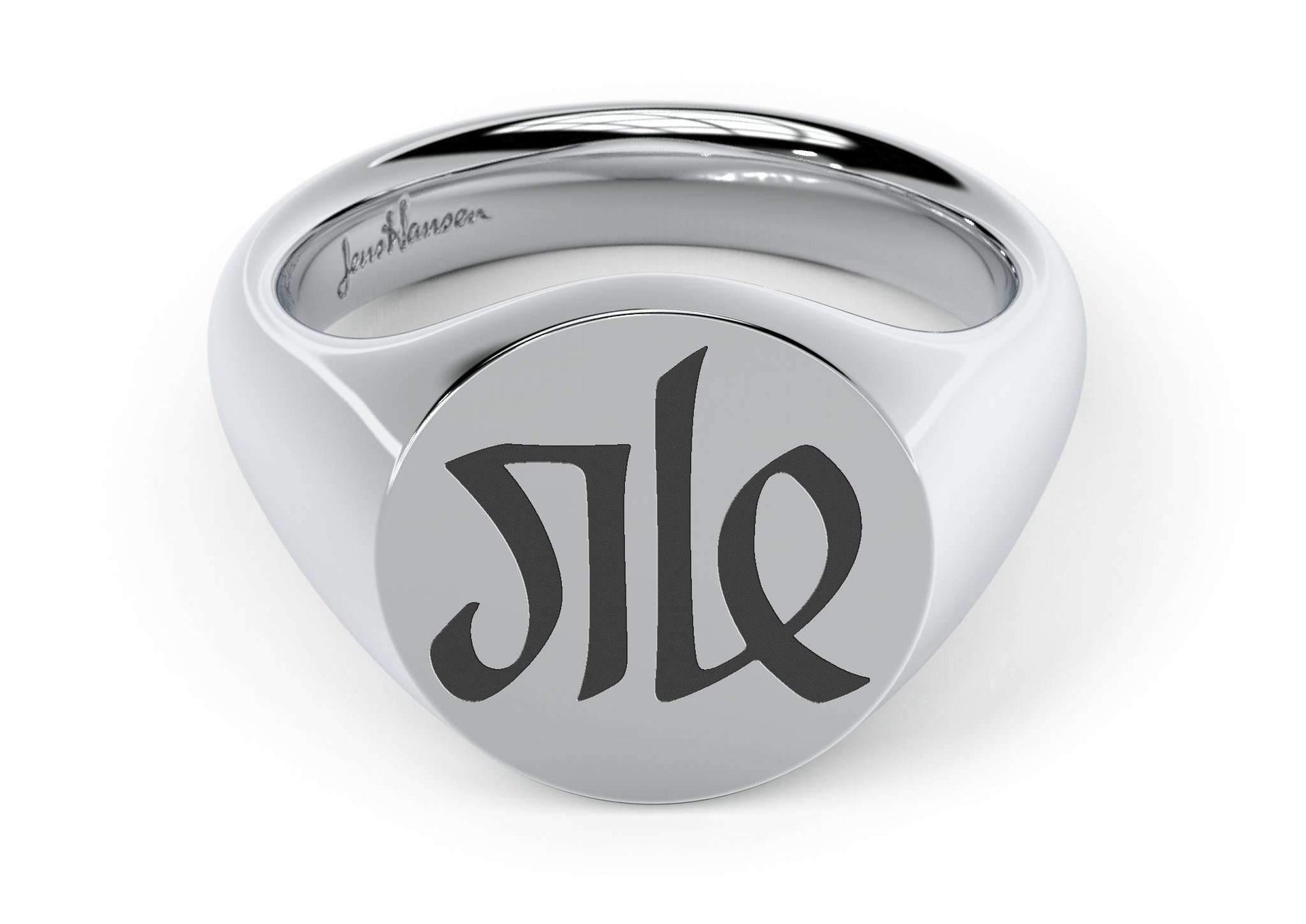 Round Signet Ring, White Gold & Platinum