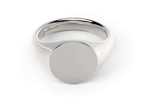 Round Signet Ring, White Gold & Platinum