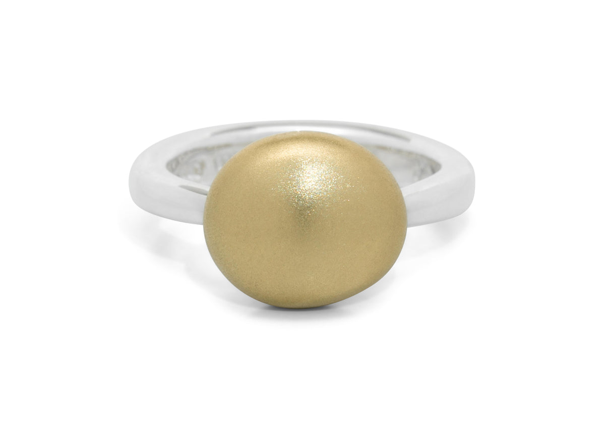 Bi-Tone Button Ring, Yellow Gold & Sterling Silver