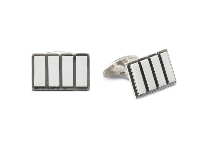 Rectangular Four Stripe Cufflinks, Sterling Silver