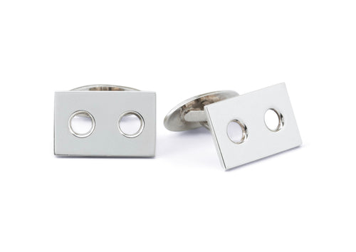 Rectangular Cufflinks With Two Cutout Circles, Sterling Silver