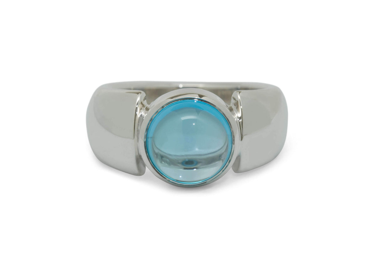 Round Cabochon Gemstone Ring, Sterling Silver