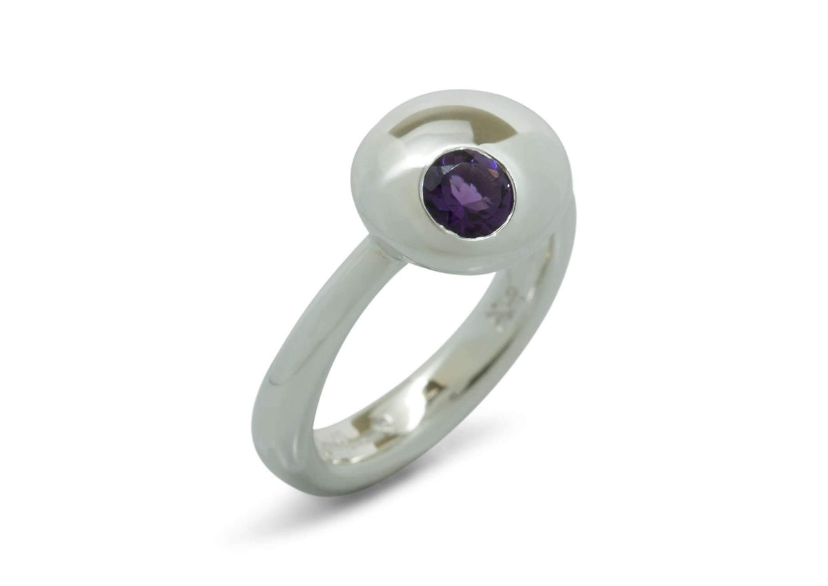 Gemstone Button Ring, Sterling Silver