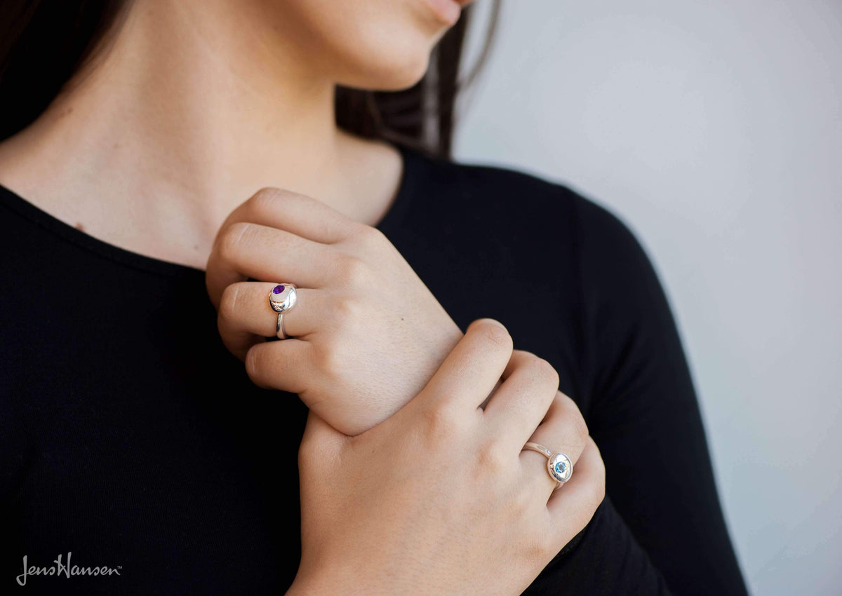 Gemstone Button Ring, Sterling Silver