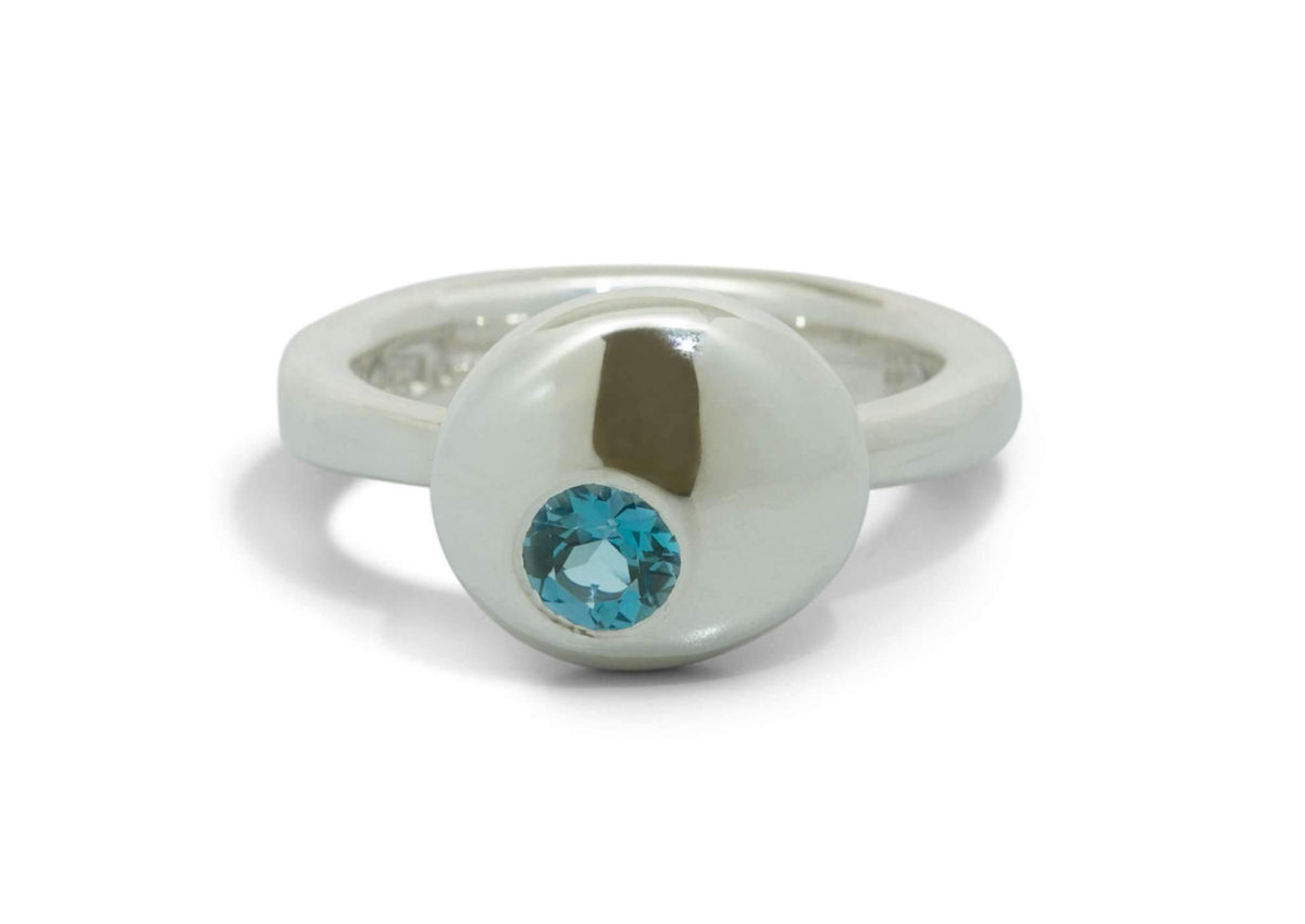 Gemstone Button Ring, Sterling Silver