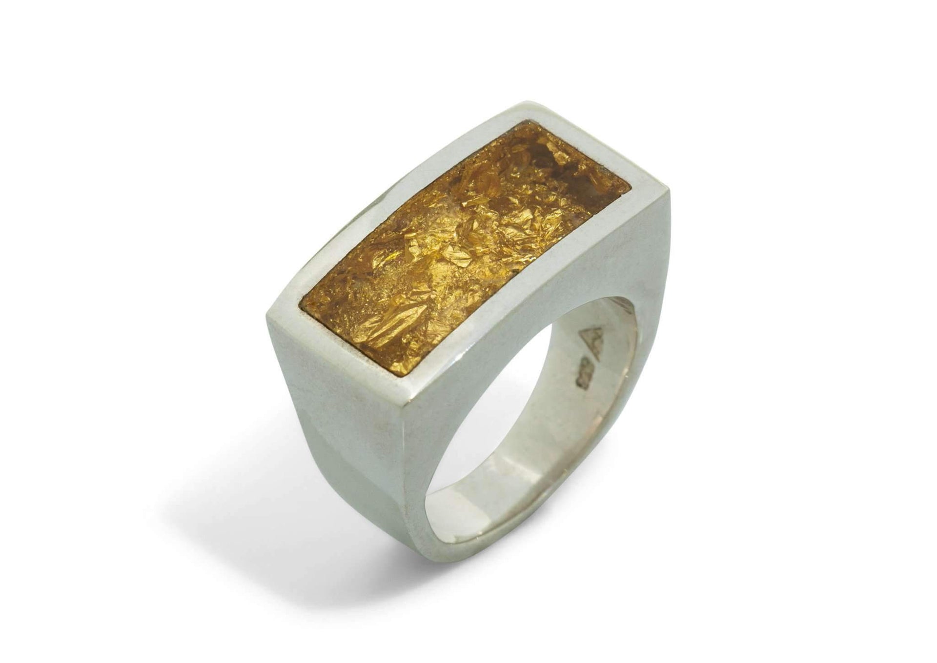 24ct Gold Leaf Rectangle Resin Rings, Sterling Silver