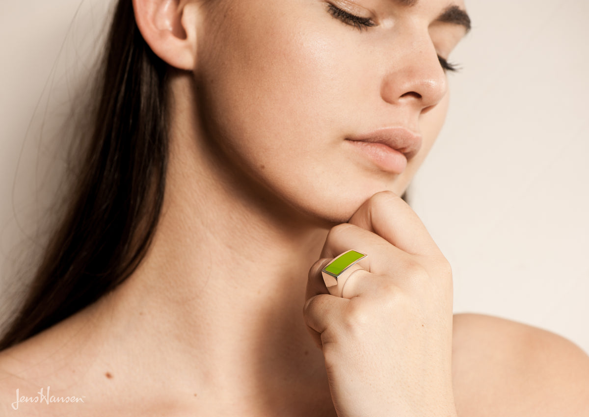 Rectangle Resin Rings, Sterling Silver