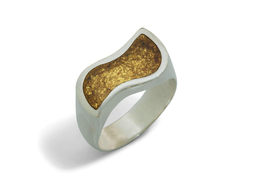 24ct Gold Leaf Flowing Resin Rings, Sterling Silver