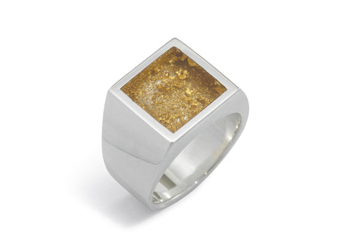 24ct Gold Leaf Square Resin Ring, Sterling Silver