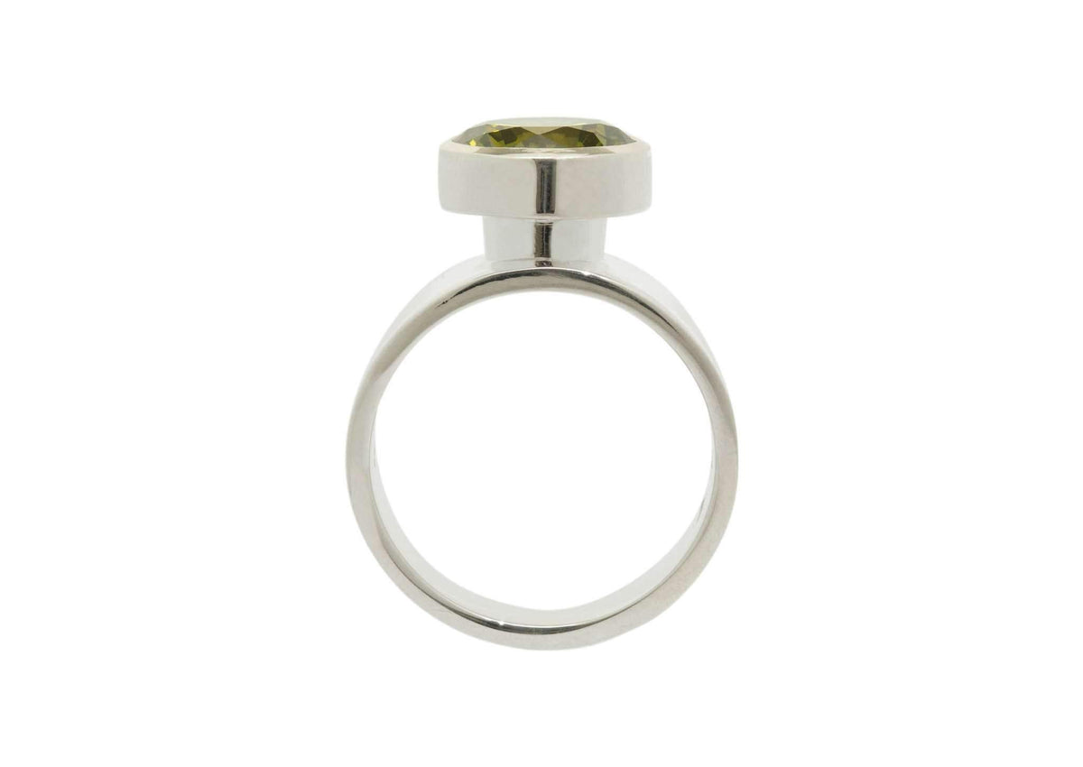 Round Chimney Gemstone Ring, Sterling Silver