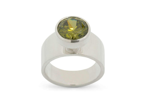 Round Chimney Gemstone Ring, Sterling Silver