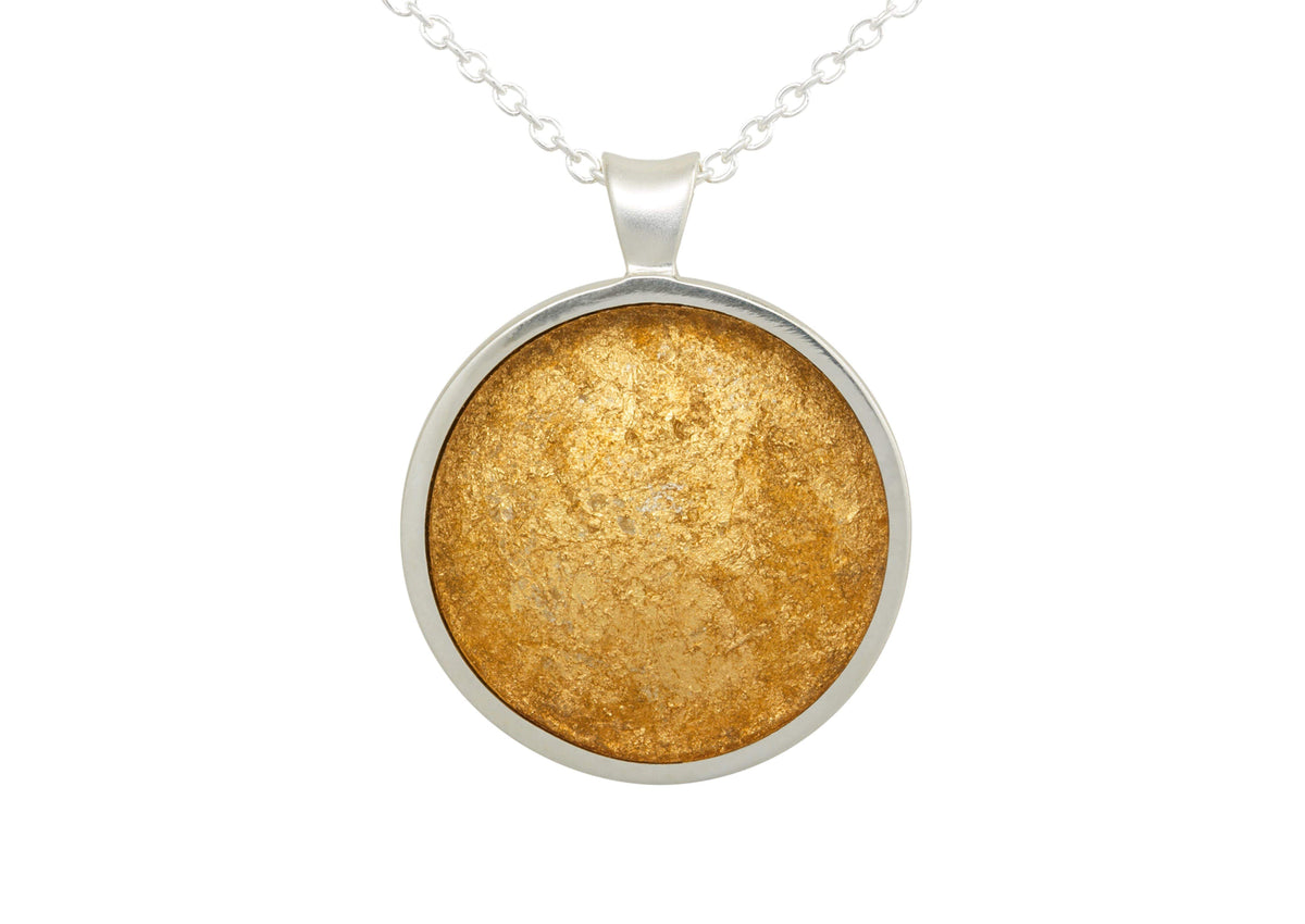 24ct Gold Leaf Round Resin Pendant, Sterling Silver
