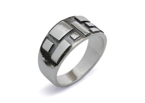 Retro Geometric Ring, Sterling Silver