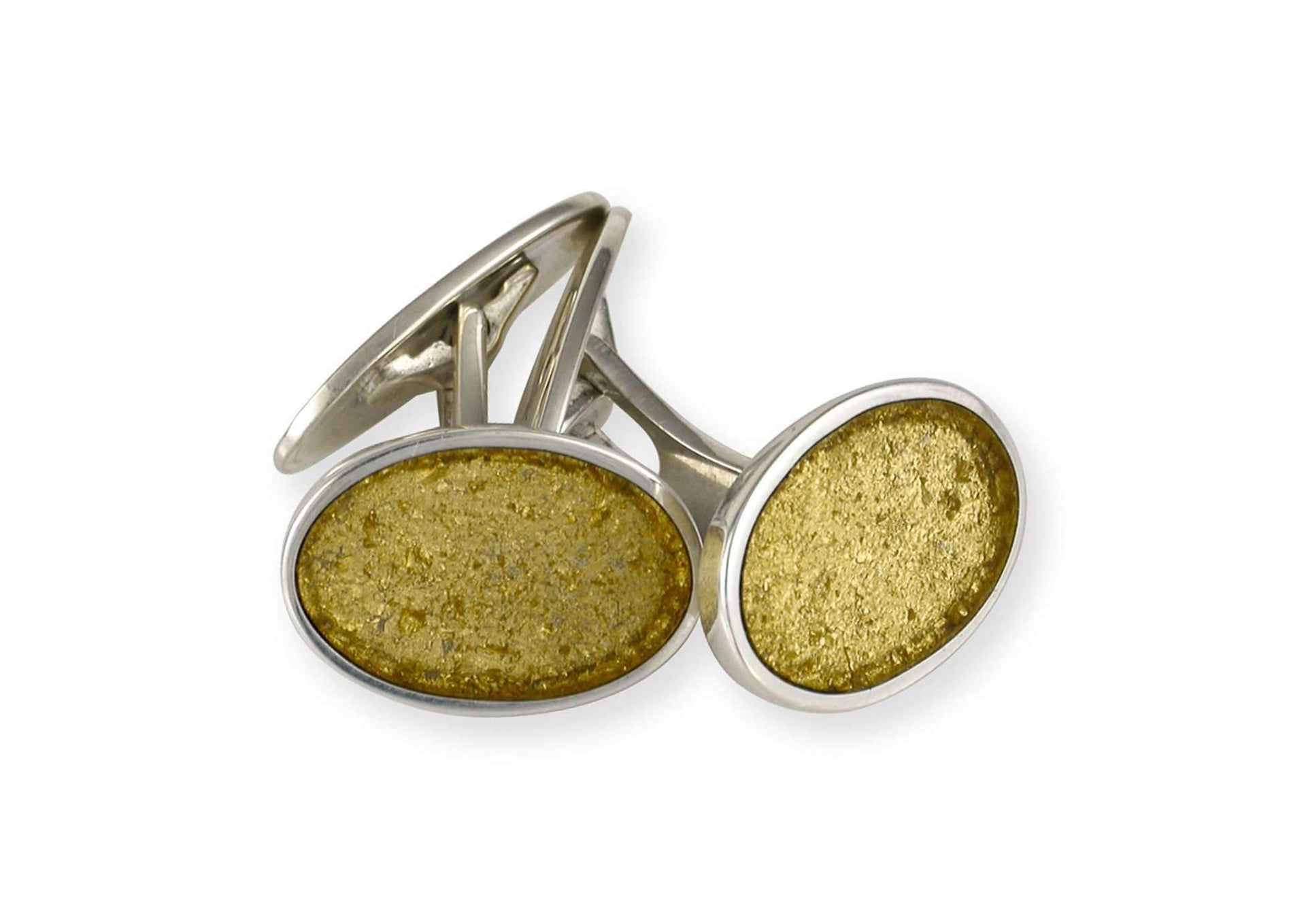 24ct Gold Leaf Oval Cufflinks, Sterling Silver