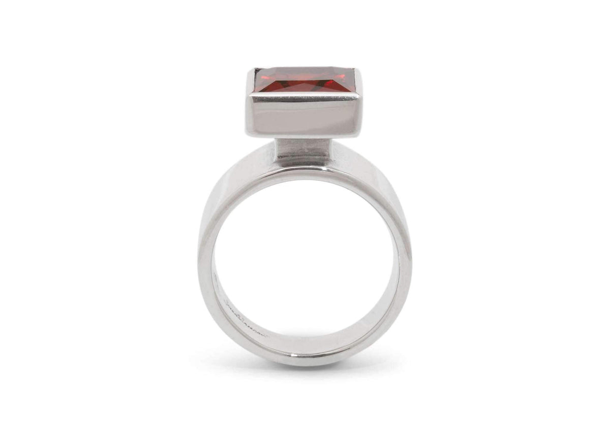 Square Chimney Gemstone Ring, Sterling Silver