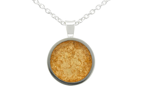 24ct Gold Leaf Round Resin Pendant, Sterling Silver