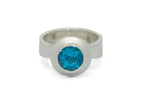 Round Faceted Gemstone Ring, Sterling Silver