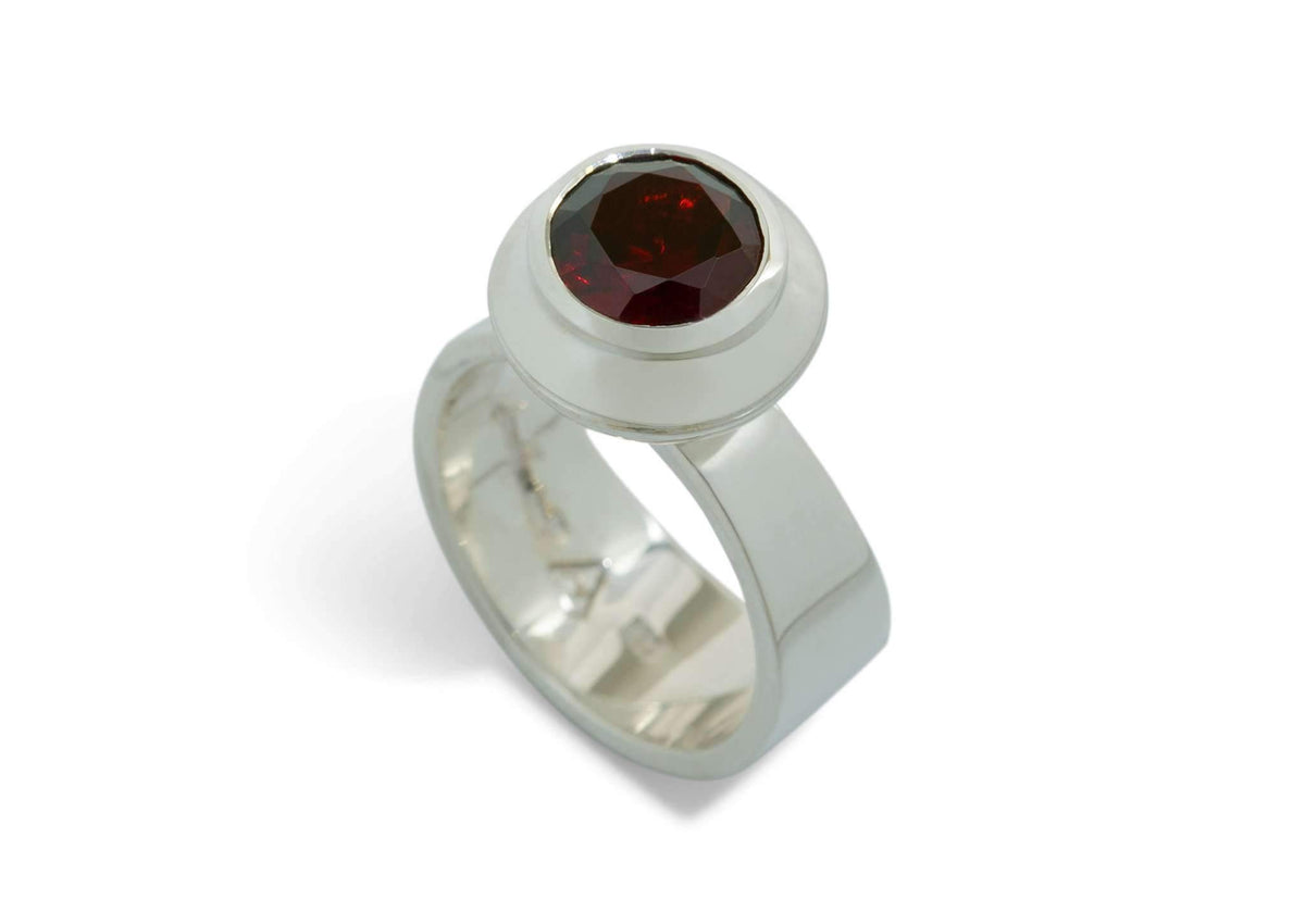 Round Faceted Gemstone Ring, Sterling Silver