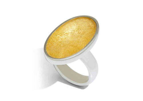 24ct Gold Leaf Large Oval Resin Ring, Sterling Silver