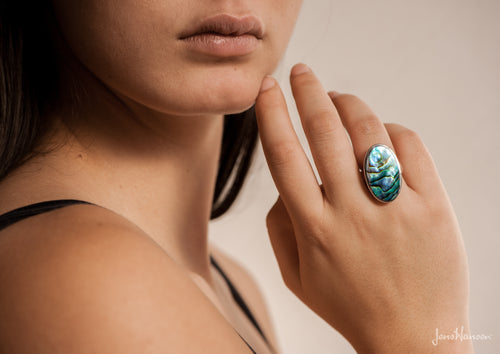 Paua Shell Oval Ring, Sterling Silver