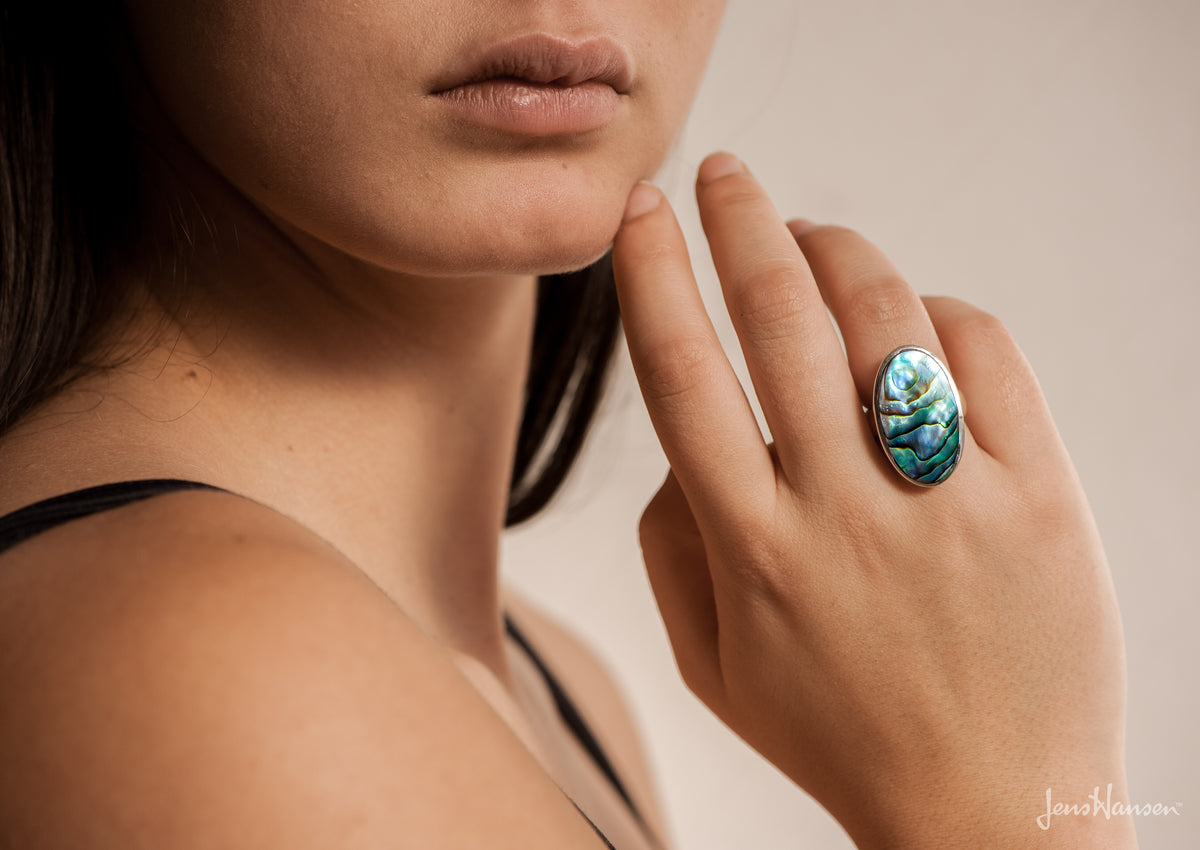JW483 Paua Shell Oval Ring, Sterling Silver
