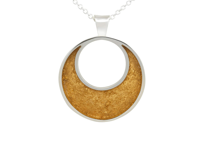 24ct Gold Leaf Crescent Moon Pendant, Sterling Silver